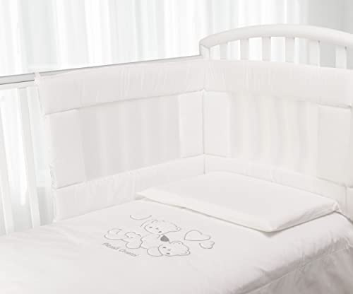 Babysanity- Set Paracolpi Lettino Alta Traspirabilità Piumino Copripiumino Sfoderabile Federa 100% Cotone Made in Italy (Orsetto Bianco)