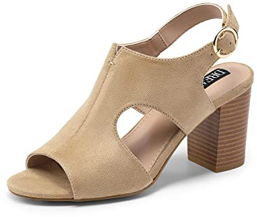 DREAM PAIRS Damer klassiska pumps sandaler sandaler med blockklack och remmar, kaki, 40 EU