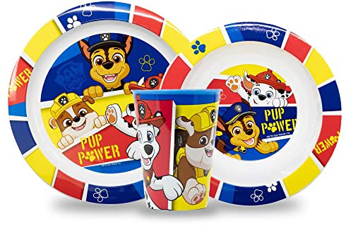 Sorrisini Vajilla Infantil para Niños y Bebés Paw Patrol, Vajilla Reutilizable apta para microondas, Juego de Platos Irrompibles de Plástico Plato, Cuenco para Cereal, Cubiertos, Taza 260ml, sin BPA