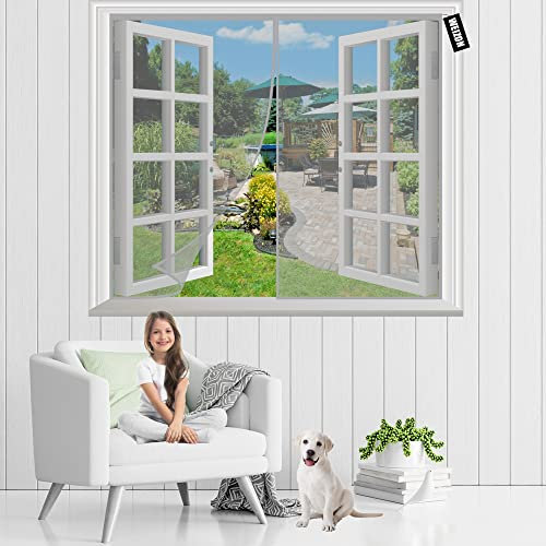 Insektenschutzrollo 95x115cm Grau Insektenschutz Balkontür Fliegenvorhang-10 x Stärker als Normales Fliegengitter Klebmontage für Wohnzimmer Schiebetür