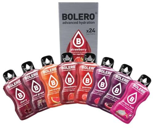 Bolero Red PUNCH MIX 24x9g | Saftpulver ohne Zucker, gesüßt mit Stevia + Vitamina C | geeignet für Kinder, Sportler und Diabetiker