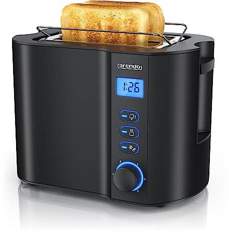 Arendo - Toaster 2 Scheiben Edelstahl mit Restzeitanzeige - 800 Watt - Doppelwandgehäuse - Integrierter Brötchenaufsatz - 6 Bräunungsgrade - kurz - Brotscheibenzentrierung – beleuchtetes LCD-Display