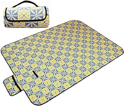 Picknickdecke 150x200cm,XXL Picknickdecke mit Wasserdichter Unterseite,Outdoor Stranddecke Sandfrei,mit Tragegriff Faltbare Picnic Blanket für Camping,Strand,Familie,Konzerte Gelbe geometrische Blume