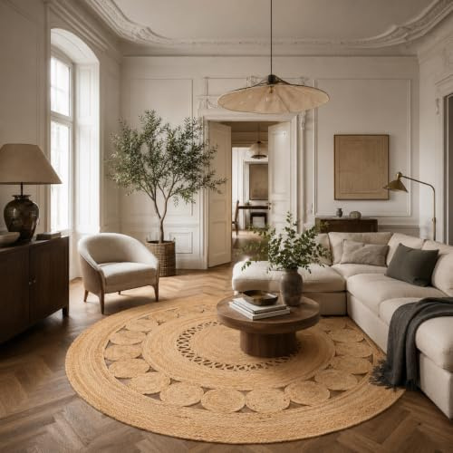 Pergamon Handgefertigte Jute Teppiche Rund – Naturfaser Wohnzimmer