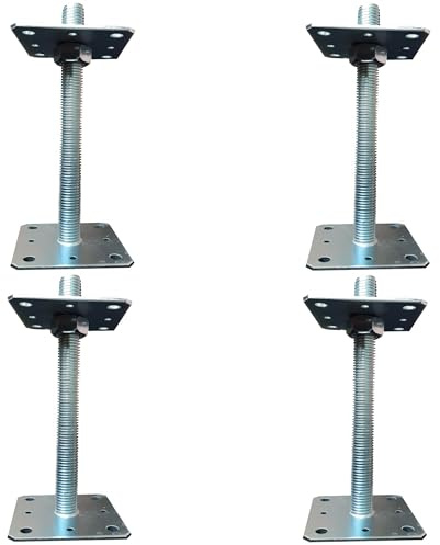 4 Pack Adjustable Bolt Down Post Support for Fence, Pergola, Heavy Duty | 80x80x250mm Galvanised Steel Brackets, 4mm Thick M24 Anchor, Decking Railing Shed Base, Height Levelling Post Base