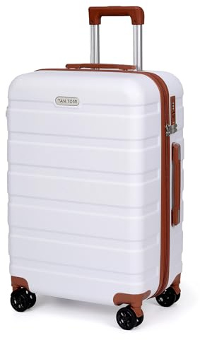 TANTOMI Koffer Mittelgroß, 24 Zoll Hartschalenkoffer, Trolley, Leichter ABS-Rollkoffer, Reisekoffer mit 4×360°-Rollen, 3-Stelliges Zahlenschloss (Weiß/Braun, 65L)