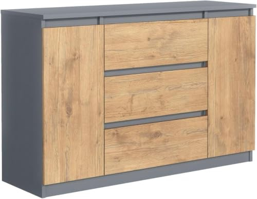 MebLocker Kommode 120 cm, 3 Schubladen und 2 Türen, Anthrazit & Lancelot | Sideboard, Wohnzimmer Flur Schlafzimmer, Moderne Schlafzimmermöbel, Kommodenschrank 120,4x78,2x39 cm
