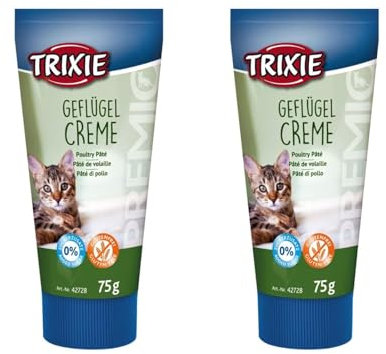Trixie Premio Geflügelcreme für Katzen | Doppelpack | 2 x 75 g | Ergänzungsfuttermittel für Katzen | Kann dabei helfen das Verabreichen von Medikamenten zu erleichtern | Mit Geflügel