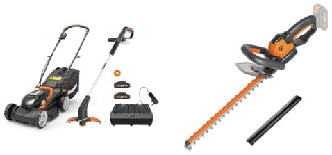 Worx Twin Pack Cordless Lawnmower and String Grass Trimmer Combo Kit Set WG927E & WG261E.9 18V (20V MAX) Cordless 46cm Hedge Trimmer-Bare Unit