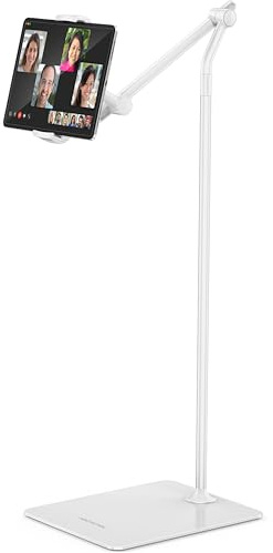 AboveTEK Tablet-Bodenständer, Stilvoller Verstellbarer iPad-Ständer, Aluminium-Halterung mit 360° Rotation für Sofa und Bett, Kompatibel mit 4,7-13,5 Handy iPad Pro Air Mini Kindles (Weiß)
