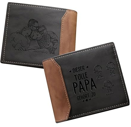 Glimmerday Personalisiertes Portemonnaie für Herren, personalisiertes Lederportemonnaie mit eingraviertem Namensfoto, passendes Portemonnaie-Geschenk für Vater, Freund, Sohn