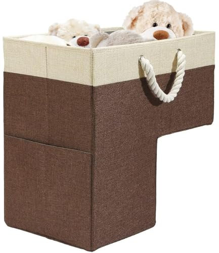Cesta de escalera, cesta de escalera con asas de cuerda de algodón grueso, cesta plegable en forma de L, cesta organizadora de escaleras, cesta de almacenamiento para almacenamiento de ropa, juguetes,