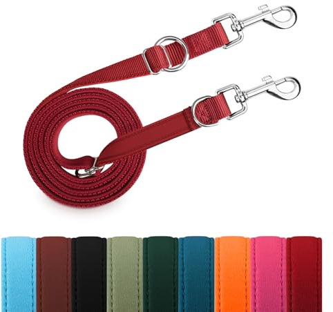 PETCOOZ Correa para Perros Doble Enganche, Correa Perro 2 m Ajustable de Adiestramiento, Cuerda Perro Versátil Manos Libres de Nailon, para Perros Pequeños y Medianos, Burdeos