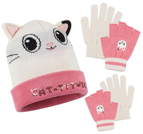 Gabby's Dollhouse Conjunto de Gorro y Guantes de Invierno para Niñas (Gabby's Cat, 2-8 Años)