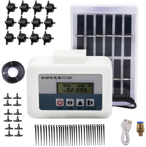 WBRSybUK Automatic Watering Device, Solar Powered Automatic Irrigation System, Drip Irrigation Kit Intelligent Watering Timer, for Flower Bed, Patio, Garden Greenhouse Plants