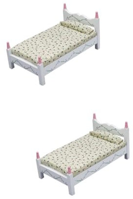 VICASKY 2stücke Miniatur Bett Für Puppenhaus Kreatives Schlafzimmermöbel Romantisches Accessoire Für Mini-häuser Detailreiches Und Stilvolles Puppenhauszubehör Für