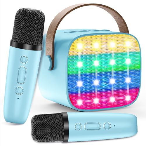 Karaoke per bambini e adulti con 2 microfoni, Macchina Karaoke portatile con luce LED ed effetti di cambio voce, Regali per bambini da 3 a 18 anni, ragazzi e ragazze
