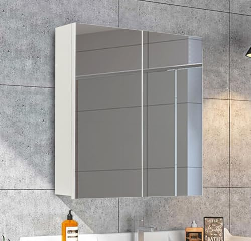 ZBAOLTO Spiegelschrank Bad für Badezimmer,Spiegelschrank Badezimmerschrank | mit spiegel 2 Tür 3 Ablagefach,Mirror Cabinet, Bathroom Cabinet Modern Weiß 50x13x60 cm