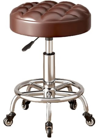ZFLHIOR Runder Drehhocker mit Rad, ideal für die Arbeit, SPA, Geschäft, Massage, höhenverstellbarer Rollhocker aus PU-Leder mit ultradickem Sitzkissen