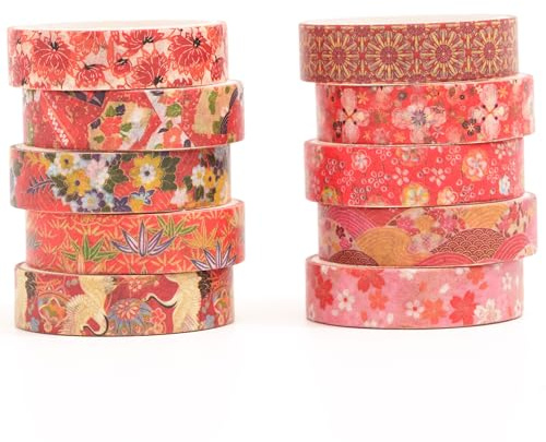 Songdao10 Rollen Ukiyo-e Stil Washi Tape Set Japanisches Kyoto Klebeband Papier Dekorativ Masking Tape Klebeband Bunt für Scrapbooking Handwerk Handwerk (Crimson Harmony)