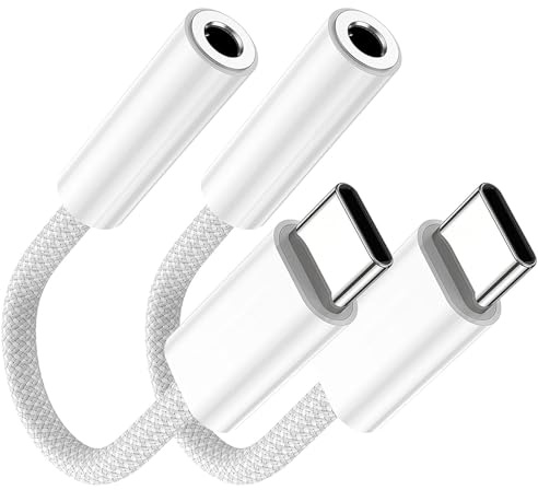 2 Pack Adaptador Usb C a Jack 3.5 Mm Tipo c Adaptador Auriculares Compatible Con Iphone 15 Usb c a Jack 3.5 Compatible Con Iphone 15/15 Pro/15 Pro Max/15 Plus, Samsung Galaxy S24 S23 S22, Ipad Pro