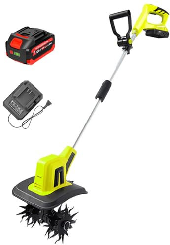ZephyrGlow Motoazada eléctrica para jardín y huertos - Rotavavador inalámbrico con batería Recargable, Profundidad de labranza 25 cm, Ancho de Tierra cultivada 10 cm,TL-04
