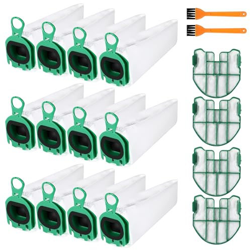 Lot de 12 Sacs d'aspirateur pour Vorwerk Kobold VB100,Sacs d'aspirateur,Avec 4 Filtres à Moteur, 2 Pinceaux,Supérieure pour Aspirateur Sans Filtre Kobold VB100 FP100