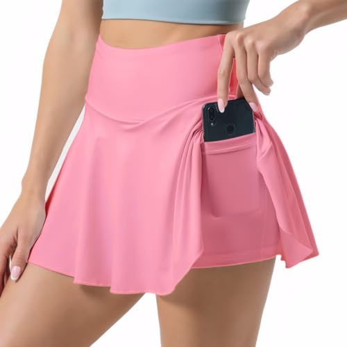 Neteson Gonna da Tennis Donna con Pantaloncini e Tasche Gonna Sportiva Golf 2 in 1 Vita Alta Gonna Corta da Corsa Elastica Jogging Allenamento Tennisrock Estate Sport Mini Skirt Running Casual