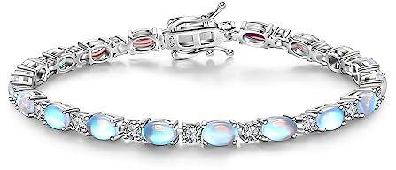 FANCIME tennisarmband dam 925 sterlingsilver ädelsten tennis armband födelsesten gåva smycken för kvinnor flickor, längd 19 cm, Månsten