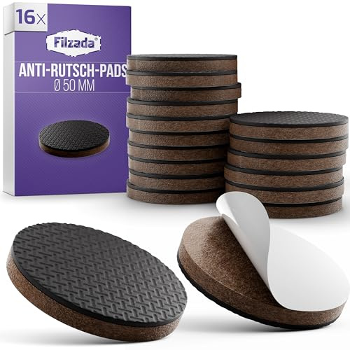 Filzada® 16x Antirutsch Pads Möbel Ø 50mm - Premium Gummipads Selbstklebend | Anti Rutsch Pads: Sofa, Couch, Stuhl - Antirutsch Aufkleber - Gummi Unterlage Möbelstopper - extra starker Halt