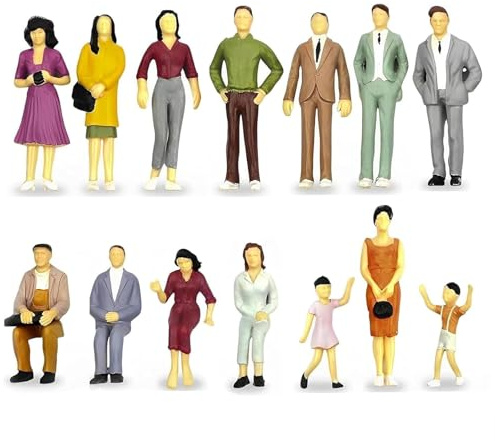 ZPSCXQ 14 Pcs Miniature People Figurines, Dollhouse People Figures, 76mm and 65mm High Detail Sitting and standing posture Miniature Figures Suitable for Model Scenes, Adults and Childrens Playing