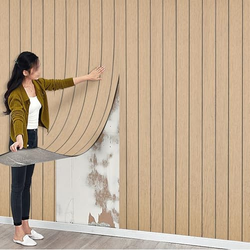 Trafagala Akustikpaneele selbstklebend Holz 300x40cm Eiche holzpaneele wand, Wandpaneele Holzoptik Wanddeko, 3D Lamellenwand Schallschutzplatte aus Holzfurnier Deckenpaneele Holzwandpanele