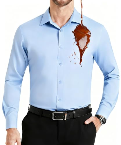 Casey Kevin Camisa Hombre Manga Larga Vestir Camisa Sin Plancha Repelente Al Agua Anti Transpirable Bambú Camisas Non Iron Traje Hombre, L