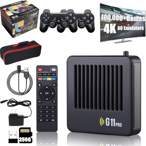 G11 Pro - Retrowave G11 Pro, 4k HD G11 Pro 100000 Jeux, Console G11 Pro - L'Original, Retro Wave G11 Pro 256 Go, Jeux Vidéo Portables Plug & Play avec 4 Manettes Sans Fil (256g - avec 2 Poignées)