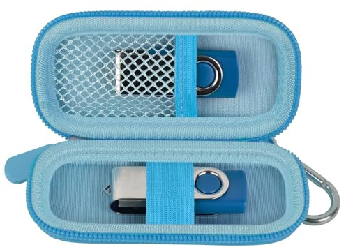 casmilee USB Stick Tasche für SanDisk/für Samsung/für Kingston, Nur Tasche | Flash Drive Organizer für 2 Laufwerke, Netztasche, Elastikband und Karabiner, für Schüler, Studenten, Büro, Reisen, Hellblau