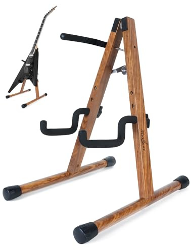 Electric Guitar Stand, Universal A-Frame Bass Stand with Anti-Tip Arm & EVA Pads, Electric Bass Rack Holder Fit Kelly, Rhoads, Firebird, Explorer, Strandberg, or Other Extreme Shape for Studio Stage