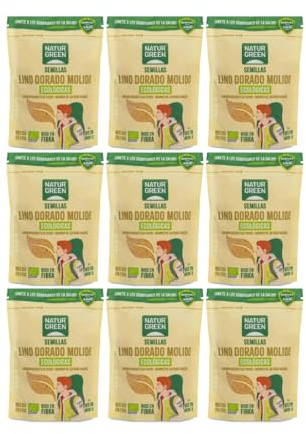NaturGreen - Semillas de Lino Dorado Molido Bio Pack 9 unidades 150 g, Fuente Natural de Omega 3, Alto Contenido en Fibra, Ideal para Yogures, Ensaladas o Smoothies, Vegano