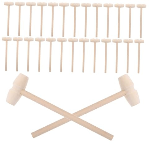 Toyvian 30pcs Mini Wooden Mallet Hammers for Boys and Girls Natural Wood Banging Toys Small Mallet Tool for Cracking Planet Cake Boy Girl's Hammer Toy
