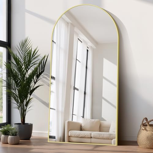 COFENY Bogen Ganzkörperspiegel, 206 × 104 cm Spiegel Groß mit Goldrahmen, Groß Spiegel Wand zum Stehen, Anlehnen oder Hängen, Stand Spiegel für Schlafzimmer, Wohnzimmer