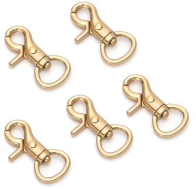 WUTA Lot de 5 mousquetons en laiton lourd avec articulation pivotante – Inoxydable et durable pour laisses de chien, ceintures, sacs, travaux du cuir et trousseau de clés