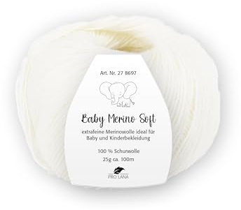 Pro Lana Baby Merino Soft – 25g extrafeine Merinowolle, 100% Schurwolle, 100 m, Nadelstärke 2,5–3,5 mm – Ideal für Babysachen & feine Handarbeiten (01 | weiß)