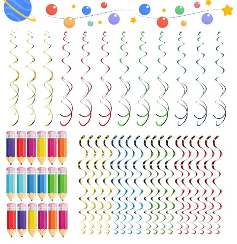 Decoraciones de remolino, pancarta colorida de adorno de lápiz, decoración colgante para aula, para escuela, aula, profesores, hogar, cumpleaños, graduación, Navidad, Acción de Gracias, primavera