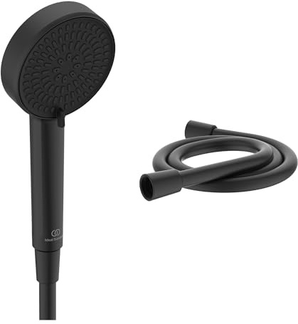 Set doccia Ideal Standard Alero, composto da doccetta a 2 funzioni e flessibile doccia (1250 mm), soffione doccia a risparmio idrico con 2 tipi di getto, attacco universale G-1/2 – Nero Opaco