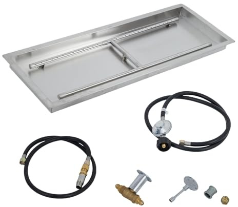Garvee Brûleur De Brasero Extérieur Encastrable En Acier Inoxydable – Foyer Rectangulaire Pour Gaz Naturel Et Propane – Kit Complet Avec Tuyau – Résistant Pour Terrasse Et Jardin