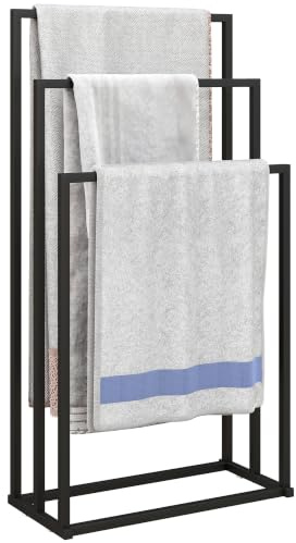 HOMCOM Portasciugamani da Terra 3 Bracci Autoportante 45x21.5x85 cm Nero | Porta Asciugamani per Bagno in Acciaio, Porta Salviette