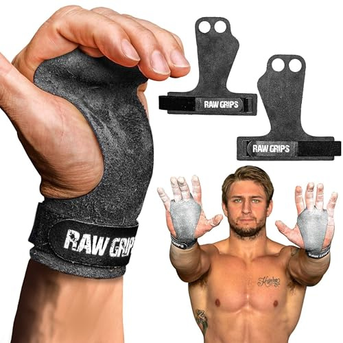 JerkFit RAW Grips – Poignées en Cuir 2 Doigts pour Gymnastique & Cross Training – Protection Complète des Paumes WOD, Musculation, Calisthénics & Tractions – Prévient Les Déchirures & Ampoules