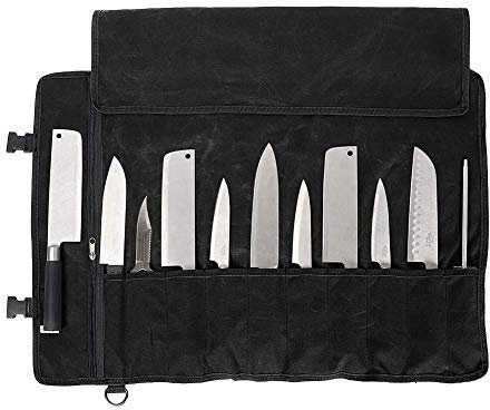 QEES Trousse De Couteaux Chef Professionnel Sac à Couteaux en Toile Cirée Sacoche Couteaux 11 Emplacements Noir