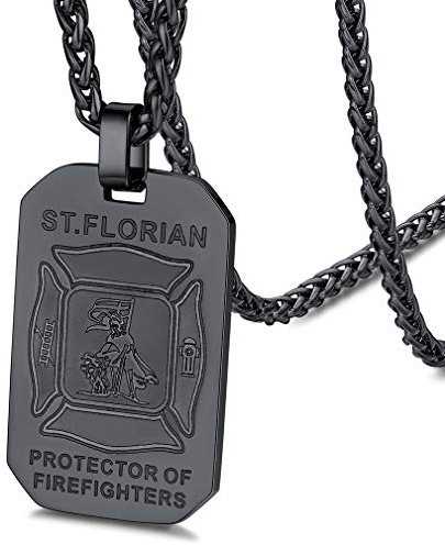 FaithHeart personalisierter Heiliger Florian Anhänger Schutzpatron der Feuerwehr Halskette Talisman Anhänger mit Geschenkebox für Feuerwehrmann Feuerwehrleute Herren Damen