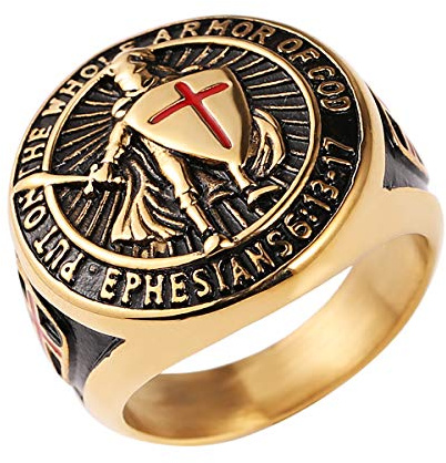 HZMA Chevaliers Templiers Put On The Whole Armor of God Ephesians 6:13-32 Bague en acier inoxydable pour homme Motif croix rouge, Métal, Non