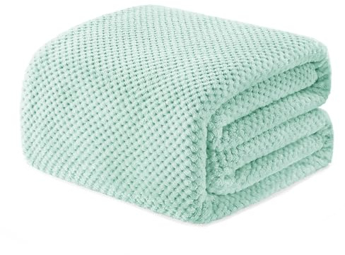 Exclusivo Mezcla Pläd extra stor fleecefilt, mjuk och varm, för soffa och säng, våffeltextur, mjuk och lätt, 230 x 270 cm, mintgrön